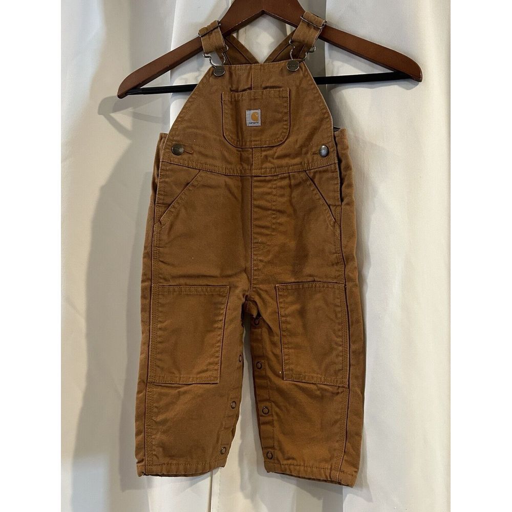 Carhartt Youth Overalls Size 12M Brown Duck Canvas Bib‎ Kids Child Flannel Lined